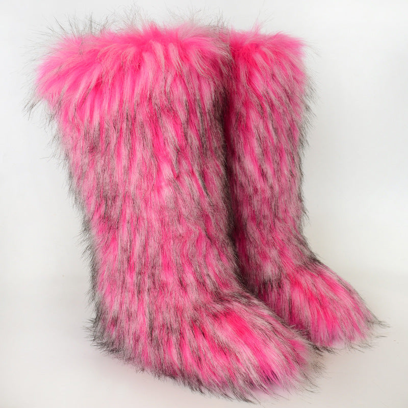 Furry warm over the knee snow boots