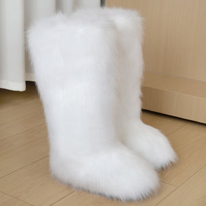 Faux fur fuzzy over the knee snow boots