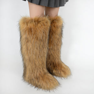 Faux fur fuzzy over the knee snow boots