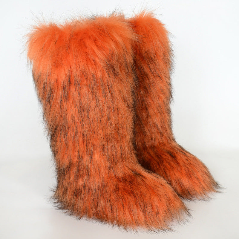Faux fur fuzzy over the knee snow boots