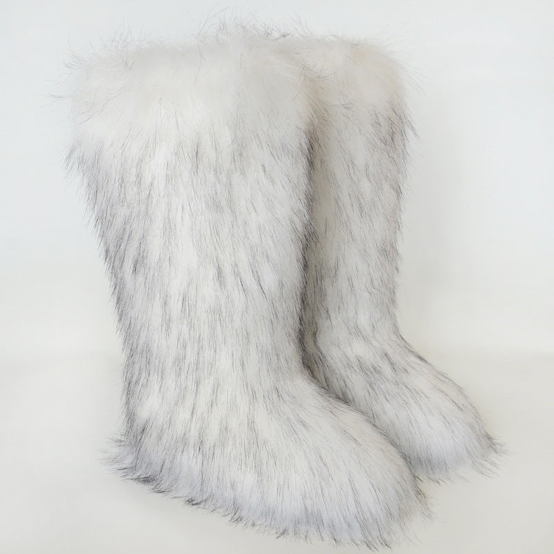 Furry warm over the knee snow boots