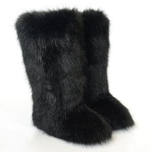 Faux fur fuzzy over the knee snow boots