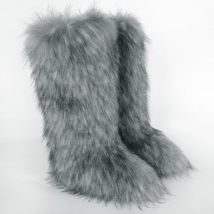 Faux fur fuzzy over the knee snow boots