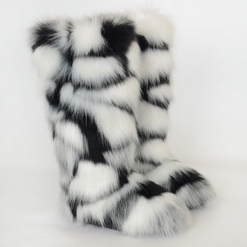 Faux fur fuzzy over the knee snow boots