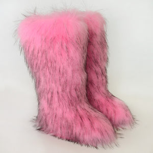 Faux fur fuzzy over the knee snow boots