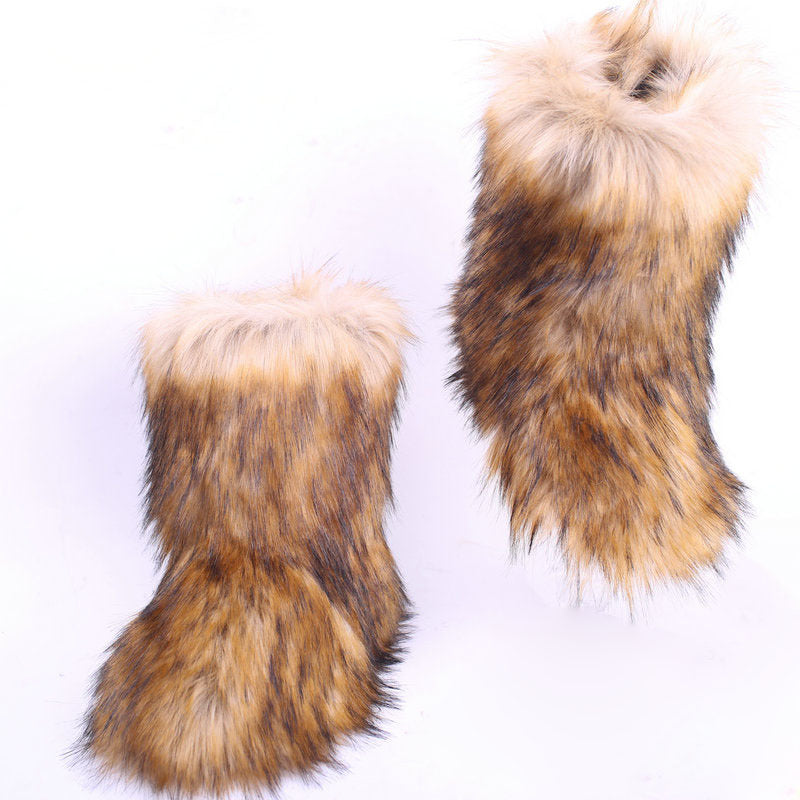 Faux fur lined fuzzy ankle snow boots outdoor & indoor