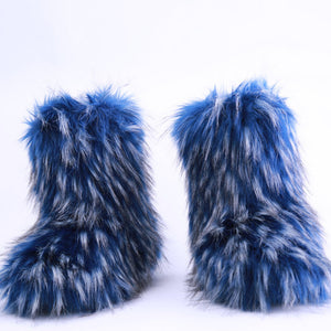 Faux fur lined fuzzy ankle snow boots outdoor & indoor