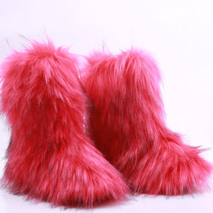 Faux fur lined fuzzy ankle snow boots outdoor & indoor