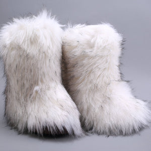 Faux fur lined fuzzy ankle snow boots outdoor & indoor