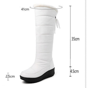 Faux fur lining down cloth under the knee snow boots back tie-up