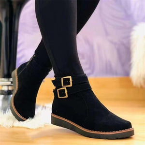Faux suede flat ankle boots with side zipper