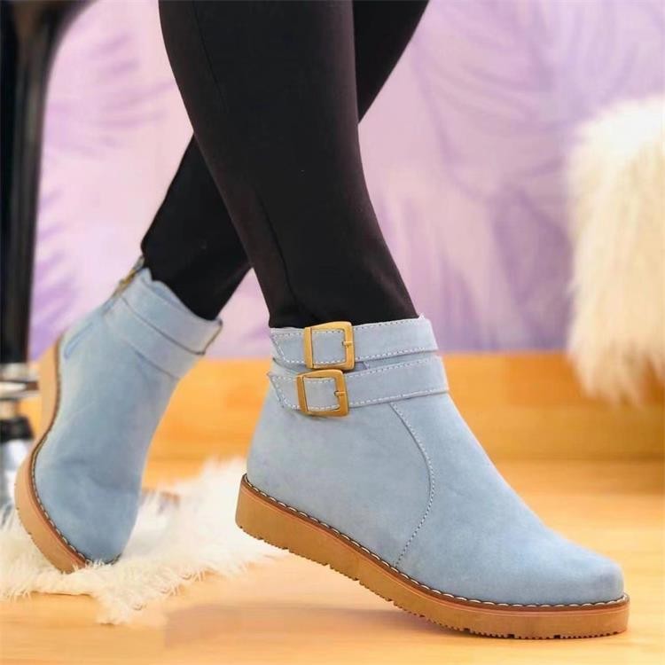 Faux suede flat ankle boots with side zipper