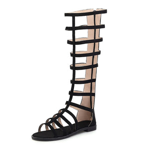 Faux suede knee high gladiator sandals with back zipper