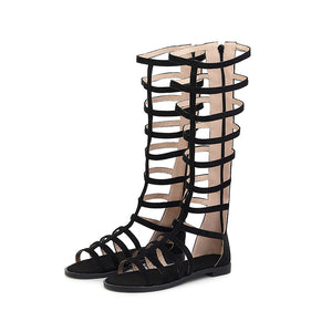 Faux suede knee high gladiator sandals with back zipper