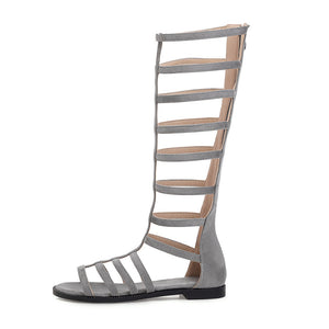 Faux suede knee high gladiator sandals with back zipper