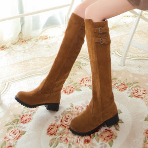 Faux suede knee high knight boots