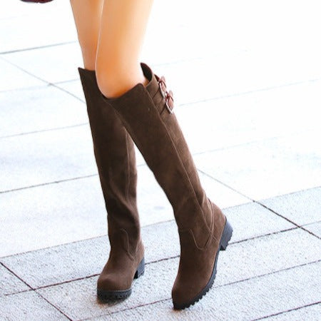 Faux suede knee high knight boots