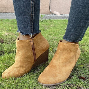 Faux suede wedge heel fall winter daily round toe ankle boots