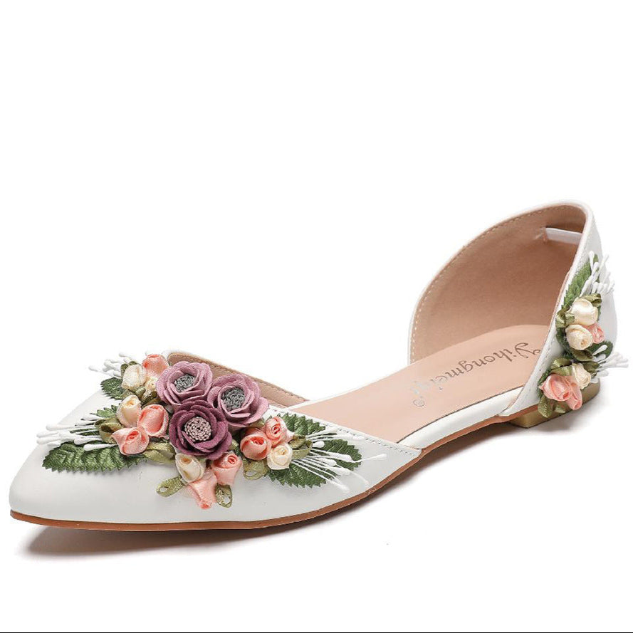 Floral-Embellished White Stiletto Heels Wedding Pumps