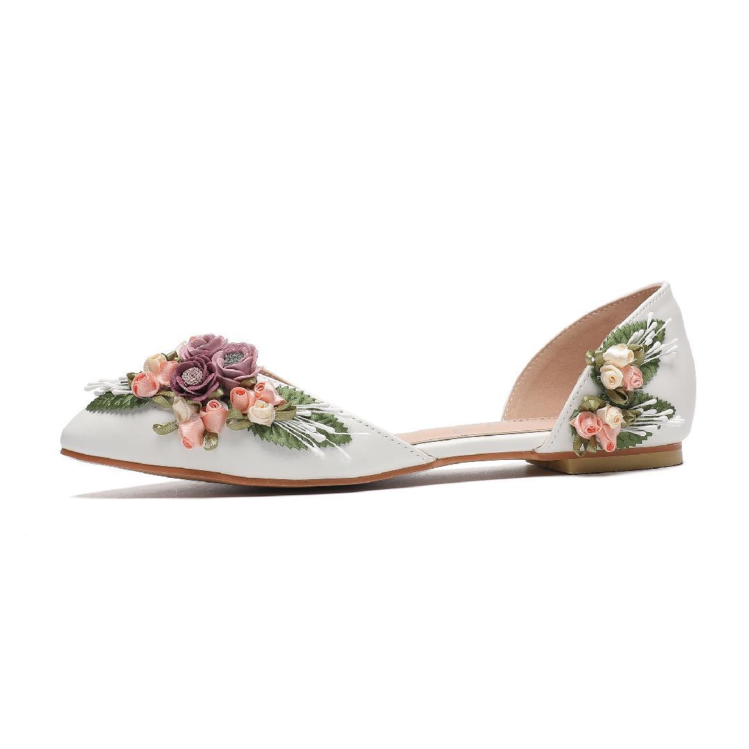 Floral-Embellished White Stiletto Heels Wedding Pumps