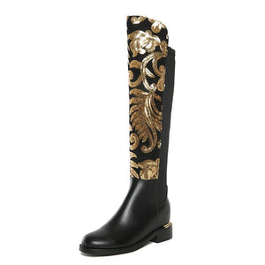 Golden sequins vintage knee high riding boots