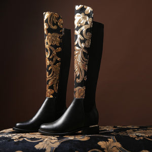 Golden sequins vintage knee high riding boots