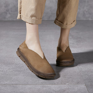 Handmade genuine leather vintage loafers round toe