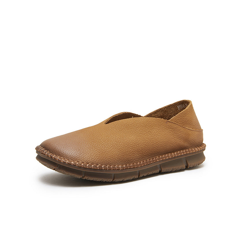 camel Handmade genuine leather vintage loafers round toe