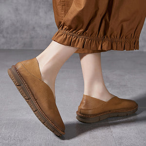 camel Handmade genuine leather vintage loafers round toe