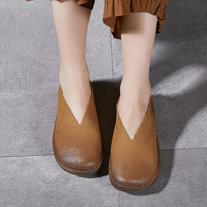 camel Handmade genuine leather vintage loafers round toe