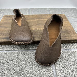 Handmade genuine leather vintage loafers round toe