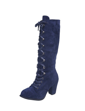 Heeled lace-up retro mid calf boots for women