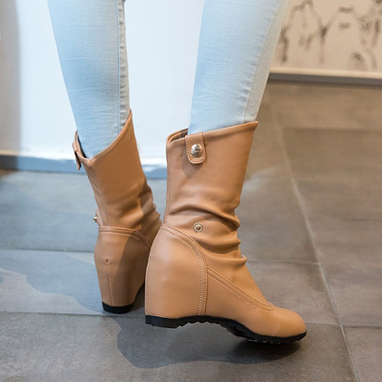 Height Increasing hidden wedge mid calf slouchy boots