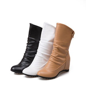 Height Increasing hidden wedge mid calf slouchy boots