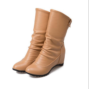 Height Increasing hidden wedge mid calf slouchy boots
