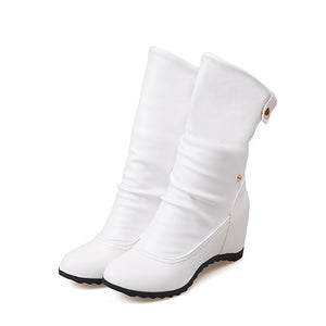 Height Increasing hidden wedge mid calf slouchy boots