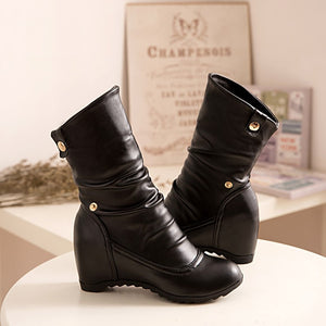Height Increasing hidden wedge mid calf slouchy boots