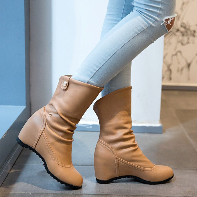 Height Increasing hidden wedge mid calf slouchy boots