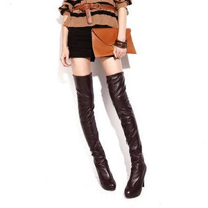 High heels fold over thigh high boots slimming long boots