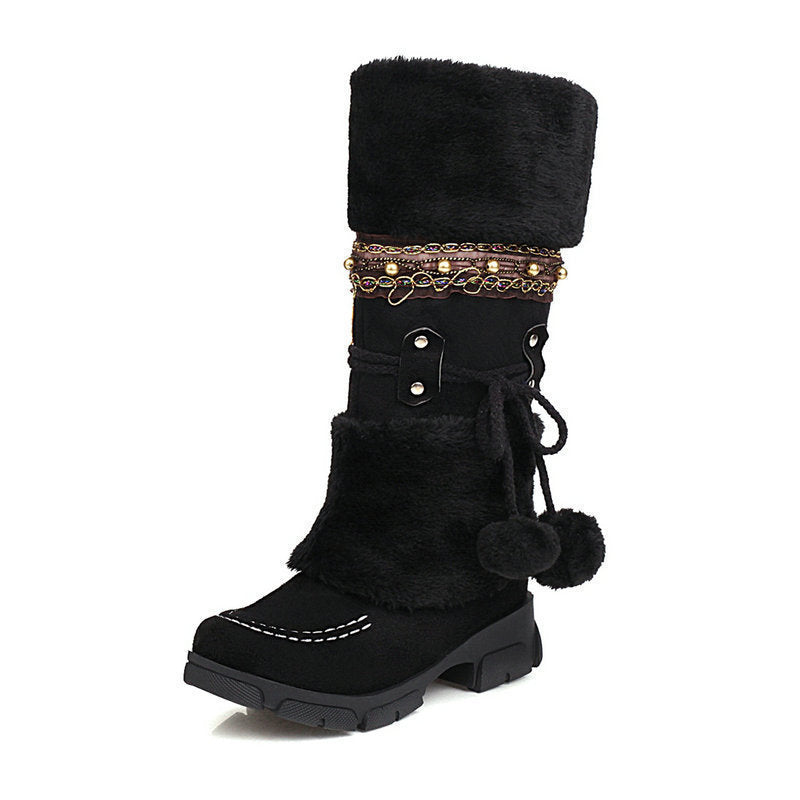 Knee high pom pom snow boots cute winter boots flat heel