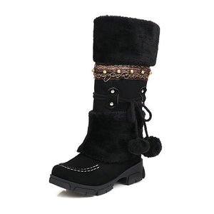 Knee high pom pom snow boots cute winter boots flat heel