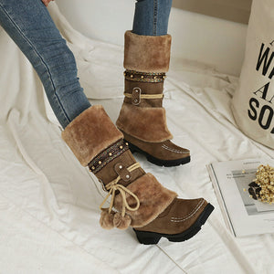 Knee high pom pom snow boots cute winter boots flat heel