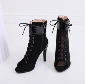 Latin jazee dance booties sexy peep toe lace-up booties sandals for party ballroom