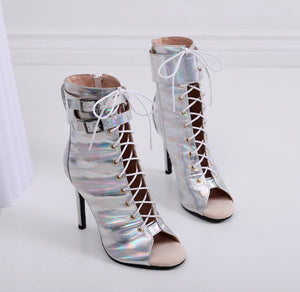 Latin jazee dance booties sexy peep toe lace-up booties sandals for party ballroom