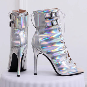 Latin jazee dance booties sexy peep toe lace-up booties sandals for party ballroom