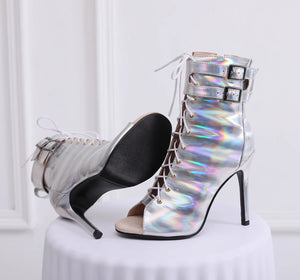 Latin jazee dance booties sexy peep toe lace-up booties sandals for party ballroom