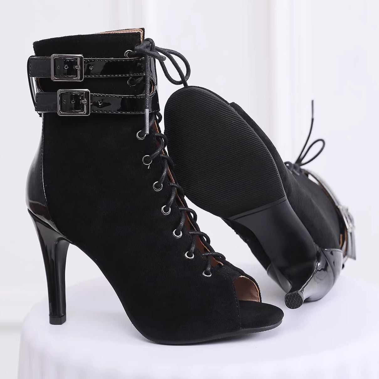 Latin jazee dance booties sexy peep toe lace-up booties sandals for party ballroom