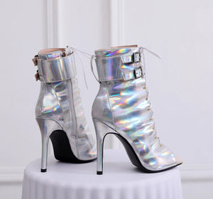 Latin jazee dance booties sexy peep toe lace-up booties sandals for party ballroom