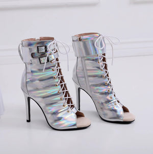 Latin jazee dance booties sexy peep toe lace-up booties sandals for party ballroom