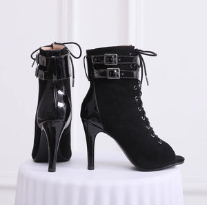 Latin jazee dance booties sexy peep toe lace-up booties sandals for party ballroom